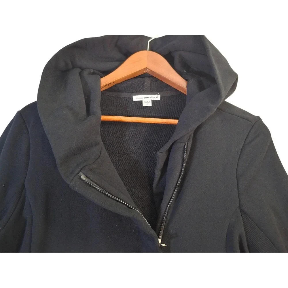 James Perse Full Zip Hoodie Women's Size 2 Black Full Zip Hoodie Casual Jacket